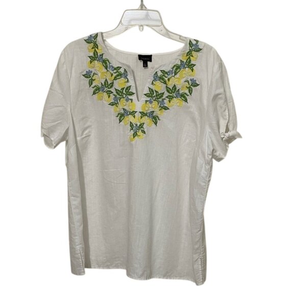 Talbots Tops - Talbots White Linen Cotton Embroidered Blouse Top Womens Size Large